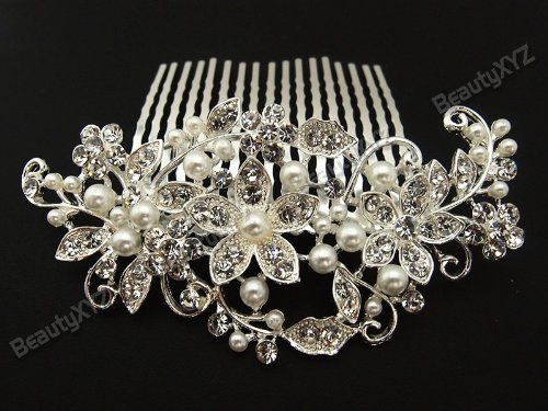 Flower Rhinestone Crystal Bridal Wedding Prom Hair comb Tiara #09