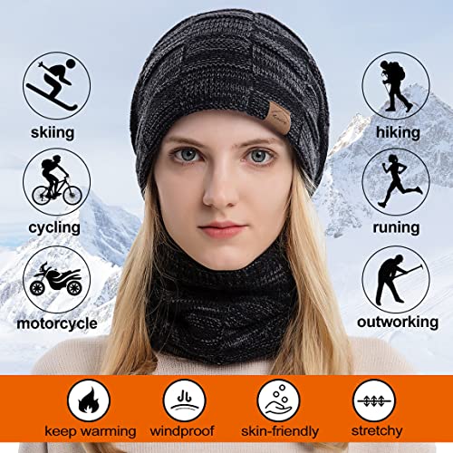 Sireck Beanie Hat & Scarf Set Winter Hats For Men Women Thick Fleece Lined Knit Hat Warm Skull Cap Neck Warmer Ski Hat Winter Gear (Black) #TOP3