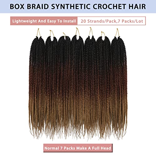 Box Braid Crochet Hair 7 Packs 20 Strands/Pack Crochet Box Braids Pre Looped Ombre Crochet Hair For Women (18 Inch, 1B/30/27) #TOP3