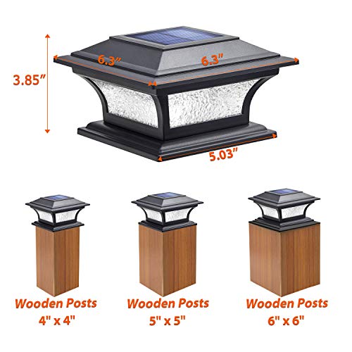 Siedinlar Solar Post Lights Outdoor Glass LED Fence Cap Light 2 Modes for 4x4 5x5 6x6 Posts Deck Patio Garden Decoration Warm White/Cool White Lighting Black (2 Pack)