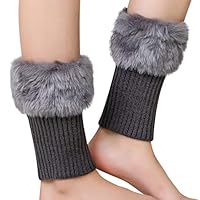 IBLUELOVER Women Girls Leg Warmers Warm Boot Cuffs Knitted Short Crochet Cover Thermal Faux Fur Boots Socks Toppers Knit Ankle Warmers, Gifts for Mothers Friends Birthday Xmas, Dark Grey, One Size