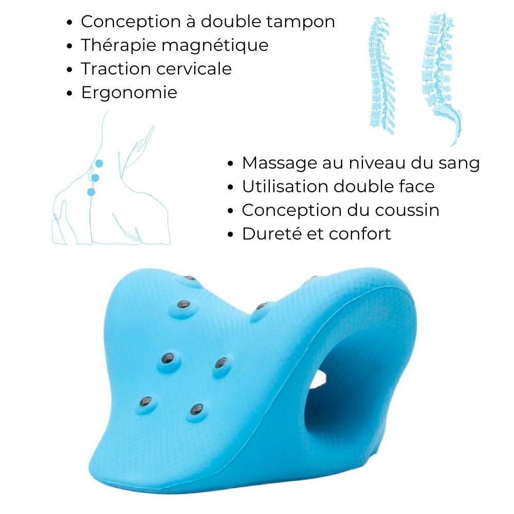 Oreiller Ergonomique de Traction Cervicale avec 8 Points Magnétiques | Soulagement des Douleurs Cervicales Nuque et Épaules | Coussin Chiropratique Correttif | Relaxation et Étirement