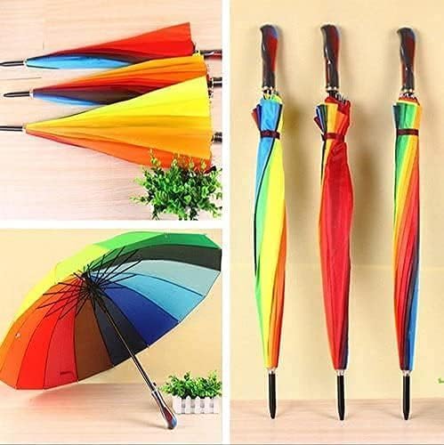 Image of Rainbow Umbrella Big Size 16 Ribs Stylish Colorful Umbrella for Kids Woman and Men Windproof Rainbow Umberalla Auto Open And Manual Close Anti-UV.