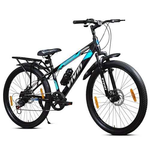 Image of Leader Vivid Valero 26T IBC 7 Speed Cycle for Men with Front Suspension & Dual Disc Brakes | Gear Bicycle for Men | Mountain Bike with Inbuilt Carrier & Steel Frame | Ideal for 10+ Years - Black