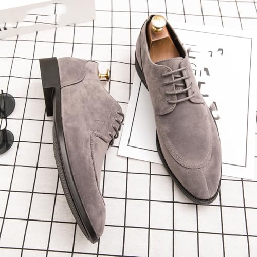 Mens Retro Suede Leather Lace Up Dress Oxfords Shoes Classic Slip On Low Top Pointed Toe Non-Slip Flats Derby Shoes for Formal Business Wedding (Coffee Color,6)2
