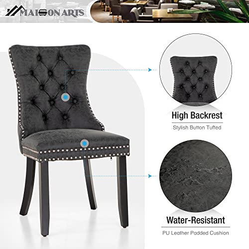 Maison Arts Faux Leather Dining Chairs Set Of 4, Upholstered Tufted Dining Room Chairs With Ring Pull Trim & Button Back Modern Diner Chairs With Solid Wood Legs For Kitchen Dining Room (Black, 4Pcs) #TOP3