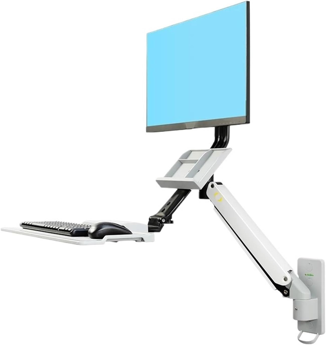 D32 MB32 Computer Sit-Stand Workstation Wall Mount Lift Monitor Stand with Keyboard Gas Spring(White)