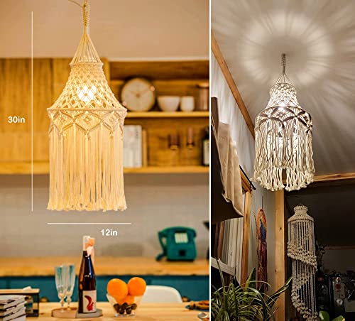 Qiyizm Boho Plug In Pendant Light Hanging Lights With Plug In Cord，Hanging Lamp With Handmade Macrame Lamp Shade And Hemp Rope Plug In Chandelier Light For Boho Bohemian Decor Bedroom Living Room #TOP4