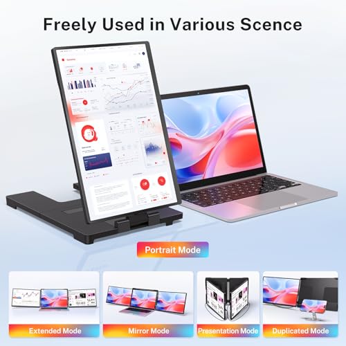 Image of Laptop Screen Extender, 2.5K Triple Laptop Screen Extender Monitor, Plug-Play 360 Rotation Multiple Screens for Laptop Fits 13-17 Inch Compatible with macOS, Windows, Chrome, Dex，Black