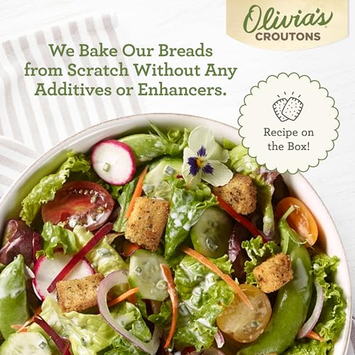 Image of Olivia's Croutons Gluten Free Garlic Croutons, 4.5 oz, 3 Pack | Ancient grain bread, dairy free, vegetarian, salad and soup topping, non gmo