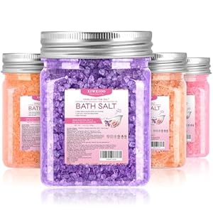 4 Pack Bath Salts Soaking Kit Himalayan Pink Salt Lavender Orange Rose Pink Scent Epsom Salt Bubble Bath Women Christmas Gift Dead Sea Salt Moisturizing Skin