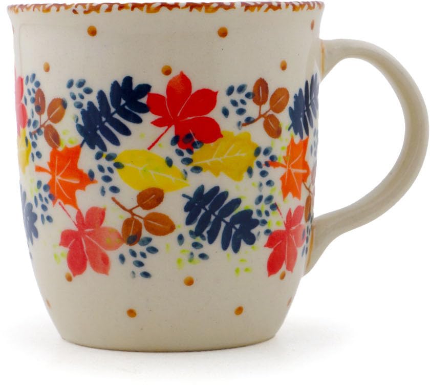 Vaso de cerámica artesanal 12 oz con patrón hojas caídas miniatura 1