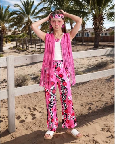 Disfraz hippie para niñas 60s 70s con accesorios miniatura 6