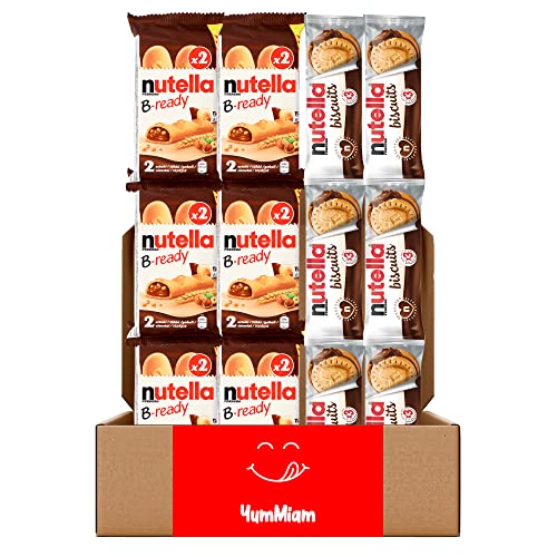 YumMiam Chocolate Box - Nutella product Selection from EU: Nutella Biscuits (x6) & Nutella B-Ready (x6) - 12 Individual Packs - Packed in a Carton Gift Box.