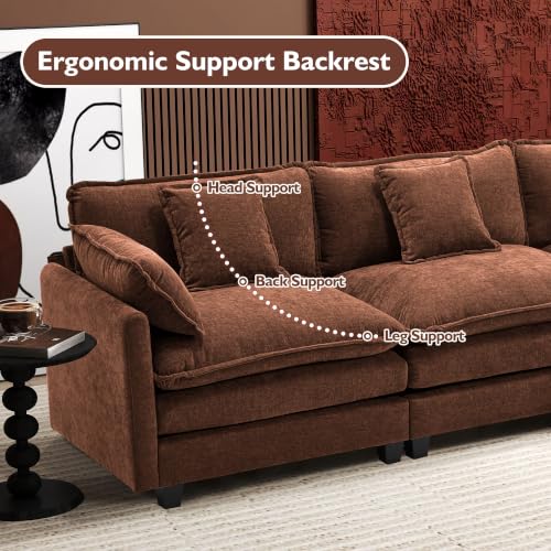 Image of Ihanherry 111.4 Inch 3-Seater Cloud Sofa, Modular Sectional Couch, Modern Deep Seat Sofa for Living Room, Comfy Double Layer Upholstered Seat Cushion, Breathable Chenille Fabric, Brick Red