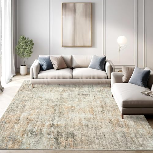 Tapis poil ras abstrait rétro beige et marron haute qualité