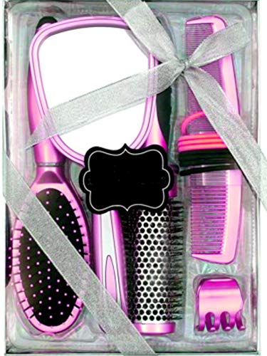 13 Piece Pink, Hairbrush Gift Set, With Bonus Basic Braid Tutorial
