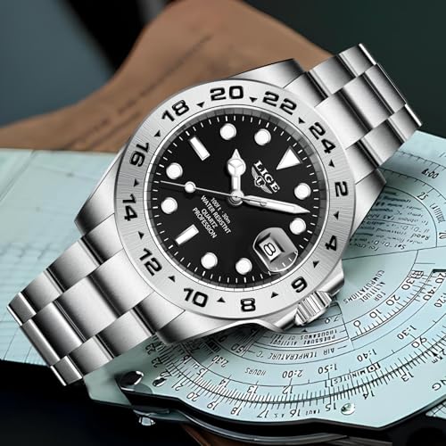 Image of LIGE Fashion Watches for Men Stainless Steel Business Dress Watch Waterproof Analog Quartz Watch with Luminous Date Display Manl Wrist Watch