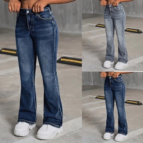Flared Jeans for Girls Baggy Stretchy Skinny Bell Bottom Denim Pants High Waisted Straight Leggings Trousers with Pockets3