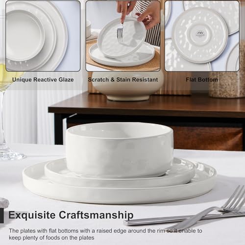 Herogo 12 Piece Dinner Set, Stoneware Dinnerware Sets for 4 People, Reactive Glaze Dining Plates and Bowls, Microwave and Dishwasher Safe, Chip and Scratch Resistant, Elegant Speckled Pearl White - Image 4