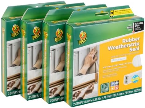 Duck Brand Self Adhesive Rubber Weatherstrip Seal for Extra Large Gaps, 1/2-Inch Wide x 5/16-Inch Thick x 10-Feet Long, 4 Pack, White (288073)