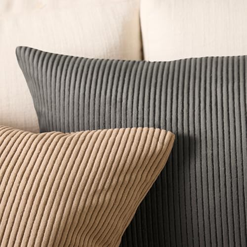 Image of Encasa XO Corduroy Cushion Covers, No Inserts, Set of 2, Dark Grey