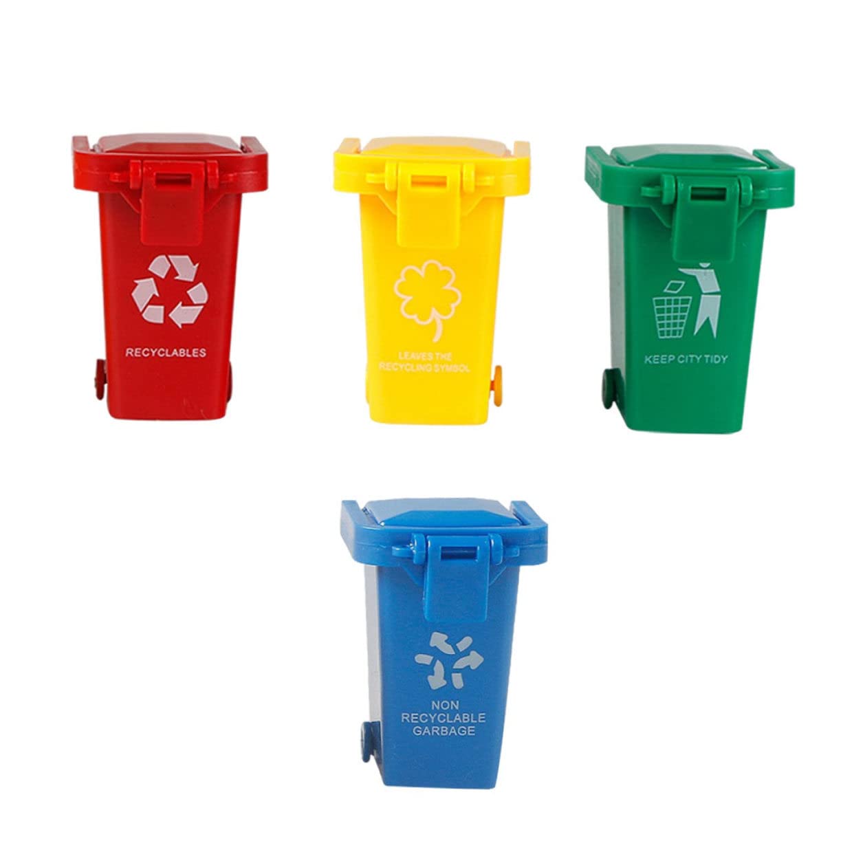 Healvian Mini Wheelie Bin Toy Set - 4Pcs Flip-up Slide Children S Trash can for Recycling Play Early Educational Toy 6.5 X 6 X 4.5 Cm
