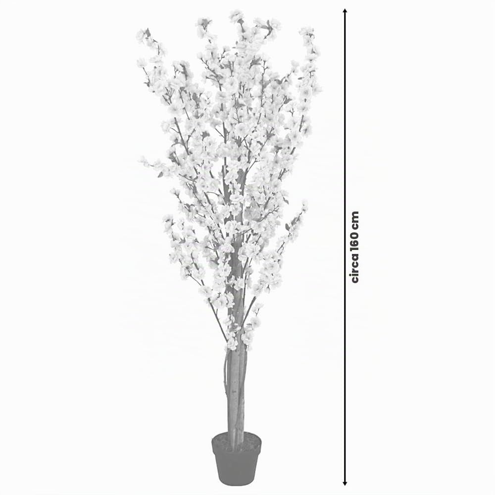 Decovego Pesco Pianta Albero Artificiale con Fiori 160cm con Legno Naturale