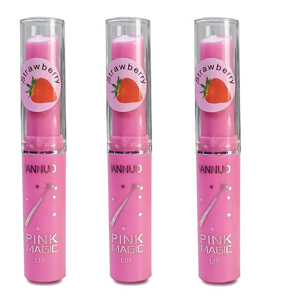 GLAMEZONE Strawberry Pink Magic Lip Balm Pack of 3 Strawberry (Pack of: 3, 30 g)-image-23