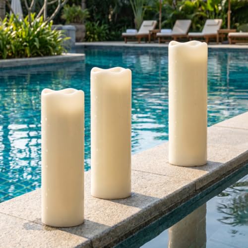 Image of GenSwin Outdoor Flameless Candles Battery Operated Waterproof Remote | IP65, White, Flickering LED Candles, Large Pillar Candles Lantern Porch Patio Garden Decor, 4 inch x 14 inch, 2 /4 /6 /8 Timer, 2 Pack
