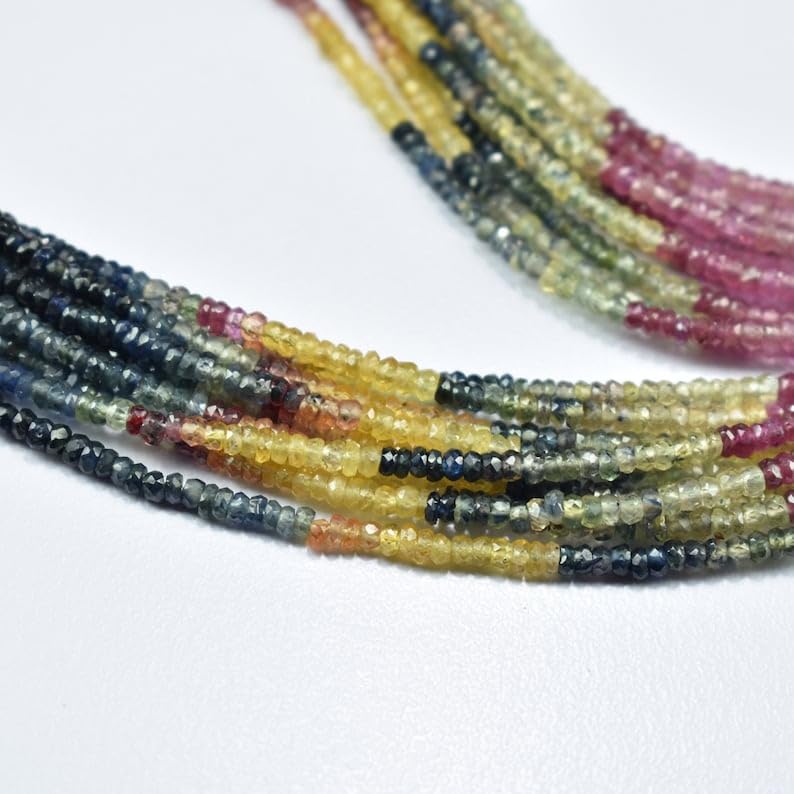 Multi-saphirs perles rondes facettées de qualité gemme pour créer vos bijoux d'exception