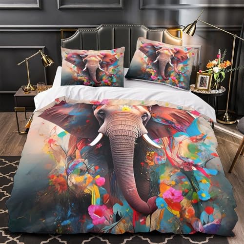 Linge de lit éléphant imprimé 3D en microfibre super douce haute densité 140x200 - 2