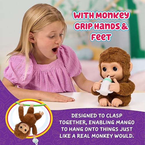 Little Live Pets My Baby Monkey Interaktiver Spielzeugaffe Mango kichert, frisst, nuckelt am Daumen, mit über 50 Geräuschen und Reaktionen für Kinder ab 4 Jahren.