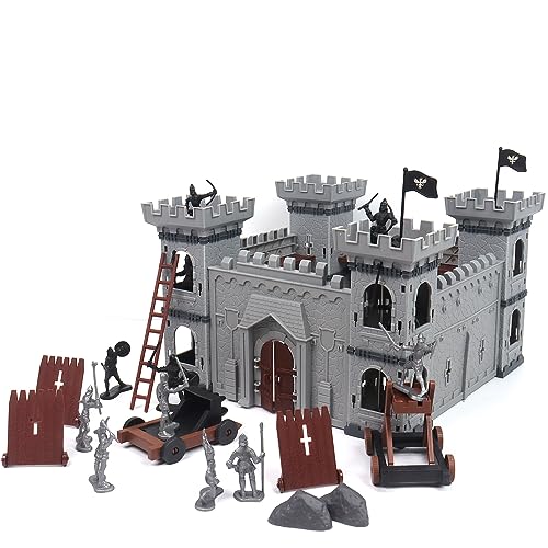 Image of Castle Toy Playset Model, Ancient Roman Assembled Knight Toys Model DIY Medieval Miniature Toy Model Including Castle Trolleys Soldiers Medieval Plastic Knight Action