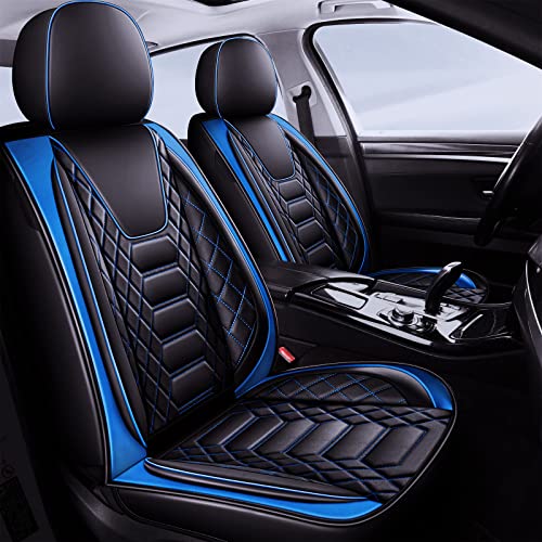 Image of FREESOO Universal Front Seat Covers Leather Airbag Compatible Black Blue