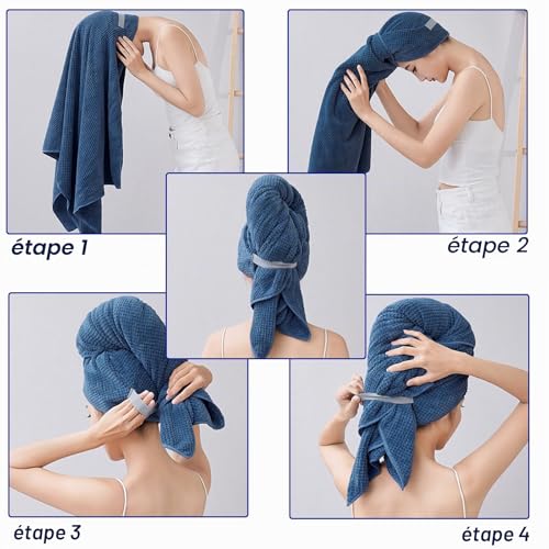 Ytorgr Lot de 2 serviettes en microfibre pour cheveux longs, grande serviette turban, séchage rapide, super absorbantes, 101,6 x 61 cm – vue 4