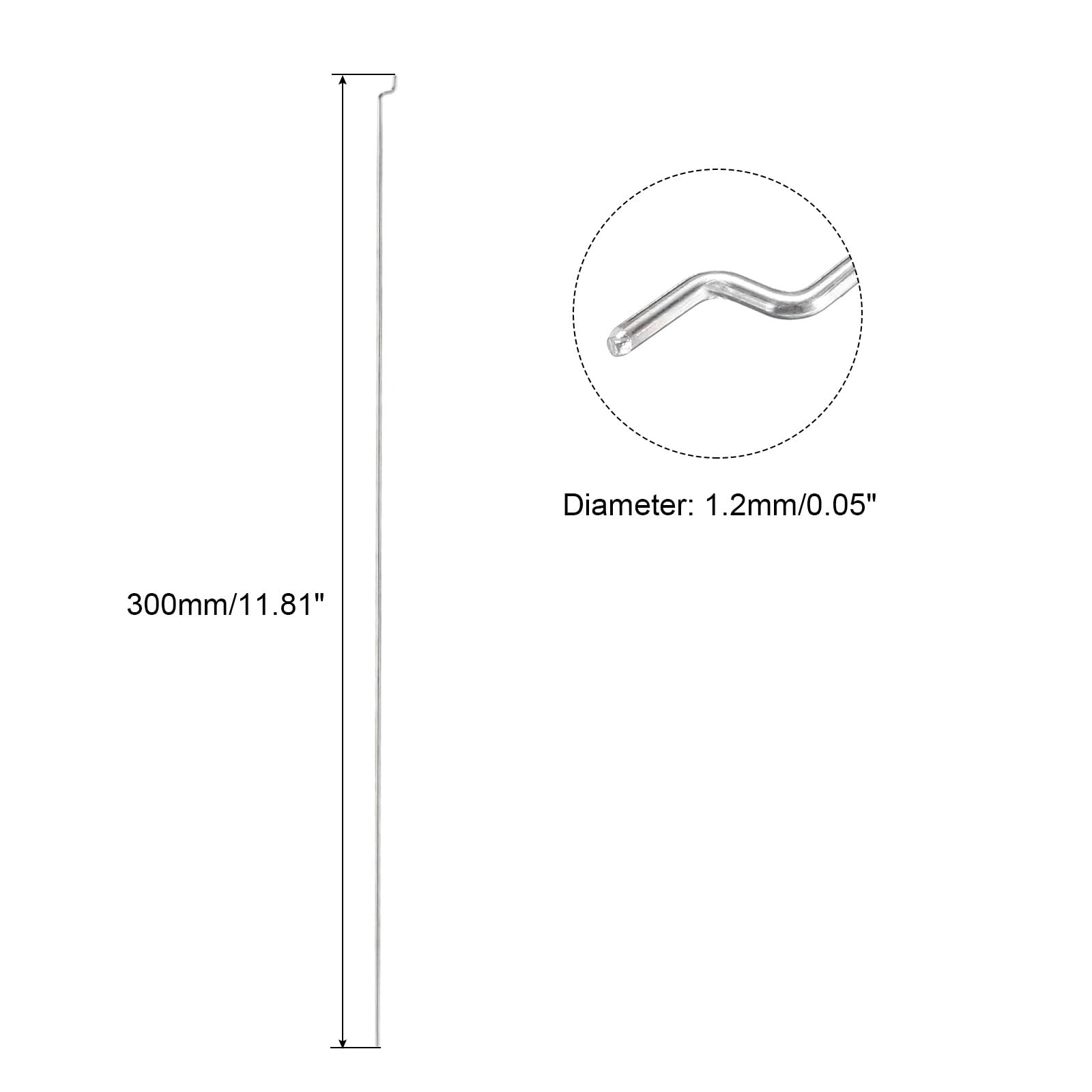 QUARKZMAN 10 sztuk 1,2 x 300 mm (11,81 cala) stalowe pręty do pociągu/docisku części do samodzielnego montażu RC, samochodu, łodzi, samolotu, helikoptera, zamienników, modeli, srebrnych