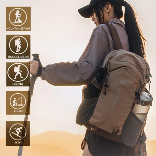 AUGUR hiking backpack small outdoor backpack women men lightweight back pack for hiking camping rucking daypack(Khaki)