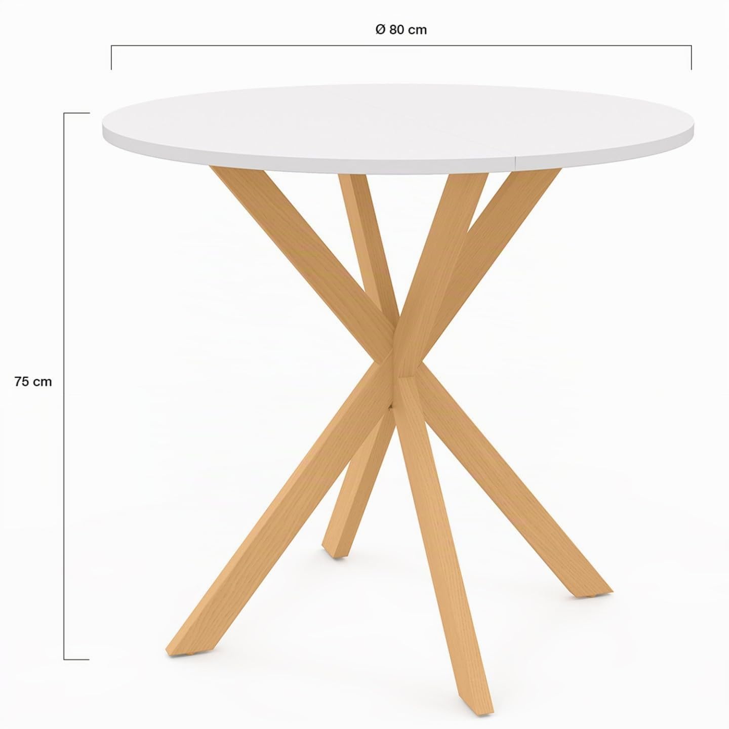 IDMarket - Tavolo da pranzo rotondo per 4 persone GISELE con gamba a ragno in legno e piano bianco 80 cm