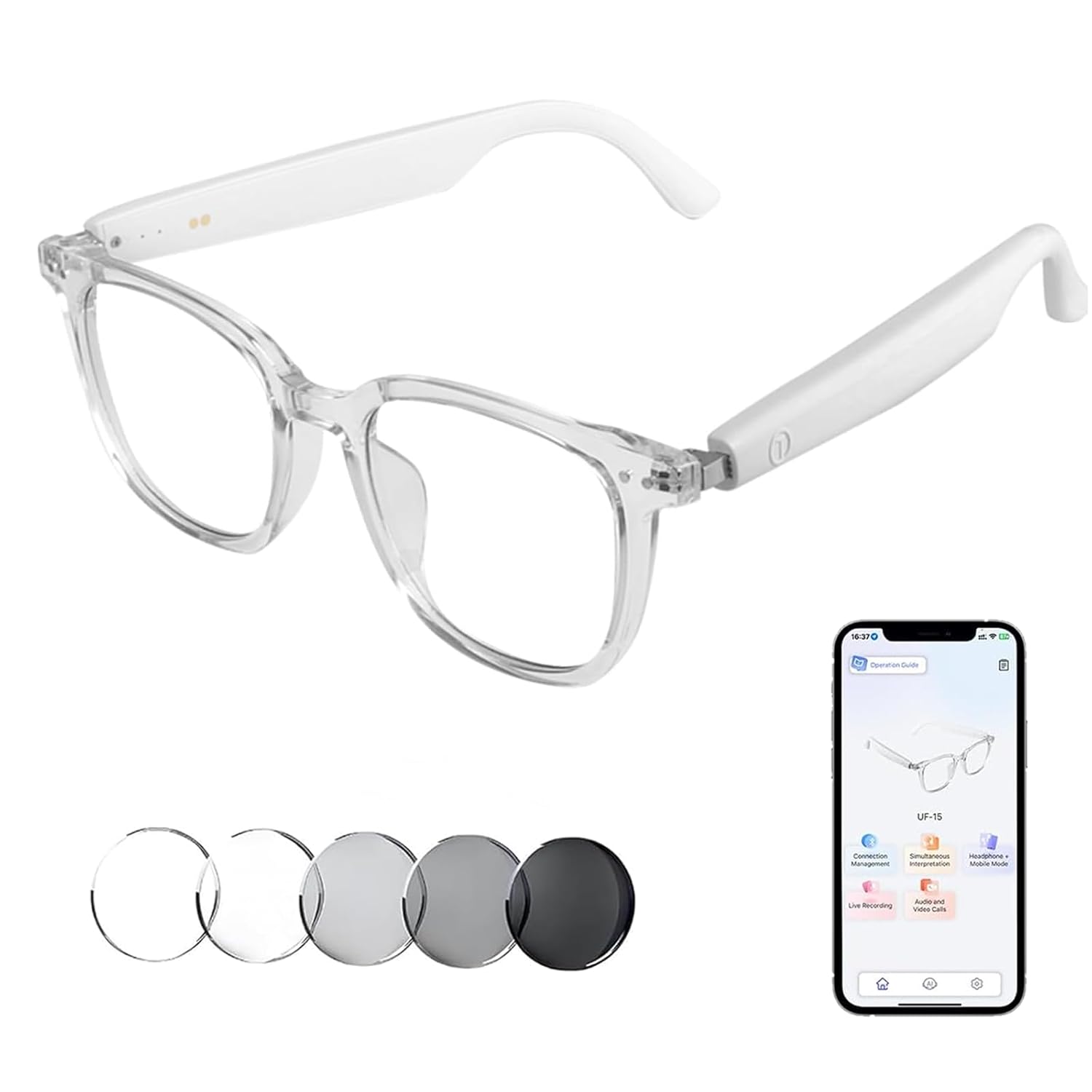 AI Translator Smart Glasses AI-Powered Smart Glasses Real-Time Translation 160 Languages Simultaneous Interpretation Photochromic Lenses Wireless Bluetooth Sunglasses