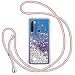 Produktbild Handykette Hülle für Xiaomi Redmi Note 8 2019&2021, Glitzer Treibsand Necklace Silikon Stoßfest Handyhülle mit Band Transparent Bumper Schutzhülle mit Kordel zum Umhängen, Quicksand Case in Rosé-Gold