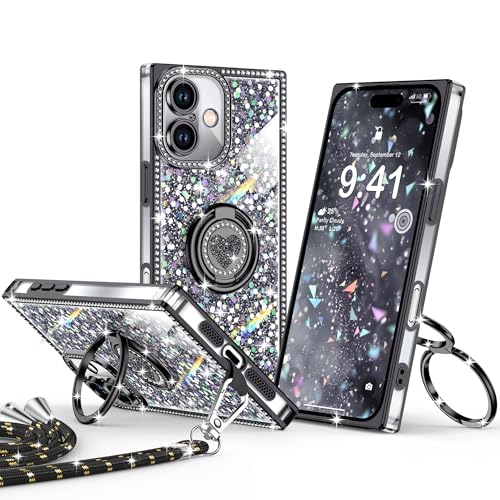 XYZ for iPhone 16 Case, Glitter Bling Phone Cover with Stand