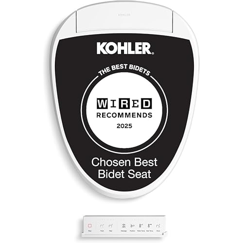 Kohler PureWash E820 Elongated Heated Bidet Toilet Seat, White with Remote Control, Quiet-Close Lid, Automatic Deodorization, Warm Water, Self-Cleaning Wand, Adjustable Water Pressure and Nightlight