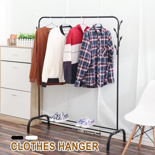 Image of Single Pole Coat Hanger /Cloth Stand /Garment Stand with Bottom Shelves - Metal Garment Rack for Organized Storage 8 Hook (.Black)