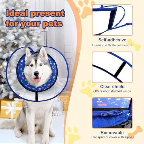 Image of Dog Cone Collar with Enhanced Anti-Licking, Inflatable Dog Cone After Surgery, Adjustable Size with Soft Padding for Small Medium Large Dogs - Blue /M
