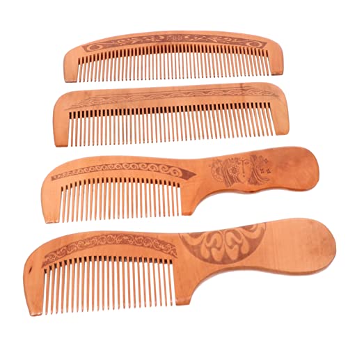 BDSHGRDH peines para el Pelo， 12 Pcs Peach Wood Hair Comb Peach Wood Comb Wooden Comb Chinese Hand Carved Comb Anti-Static Hair Comb Beard Brush Scalp Comb(Wood colorx3pcs,17.7x5cmx2pcs)