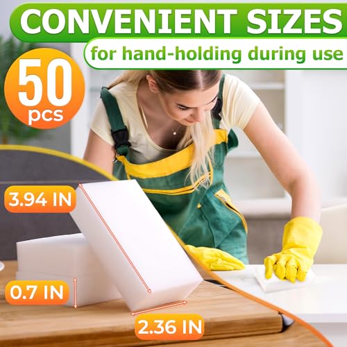 50Pcs Melamine Sponges for Cleaning - 10x6x2cm Magic Eraser Sponge Dish Sponges Kitchen Cleaning Supplies Baseboard Cleaning Tool White - Bathroom Cleaning Sponges Melamine Foam Sponges