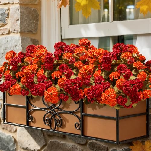 Fake Geraniums Artificial Flowers for Outdoors Fall Autumn Decoration, 6 Bundles Silk Geraniums Look Real Faux Fall Flowers Plants for Front Door Garden Planter Patio Balcony Yard Home Indoor, Mix - Image 2