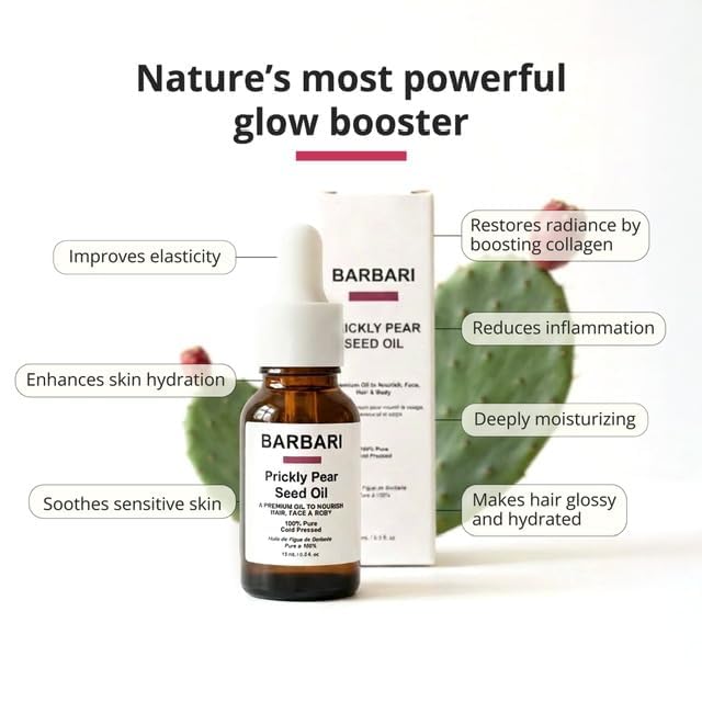 BARBARI Prickly Pear Oil – Hydrating & Revitalizing Face, Hair & Body | Luxury Generally Used on Face, Supports Skin Elasticity & Radiance, Multi-Purpose (15ml) - Image 3