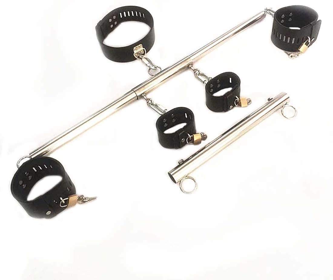 BDSM Kits De Bondage For Couples Menottes Barre D'écartement en Acier Inoxydable Ajustable Écarteur de Jambes Avec Col en Cuir/Cou/Cheville Système De Retenue Contraintes Sex Toys Esclave Fétiche
